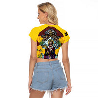 Welsh Dewi Sant Raglan Cropped T Shirt Saint David With Daffodil