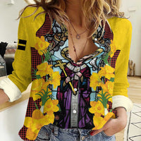 Welsh Dewi Sant Women Casual Shirt Saint David With Daffodil