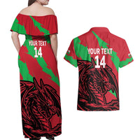 Custom Wales Football Couples Matching Off Shoulder Maxi Dress and Hawaiian Shirt 2025 Welsh Y Dreigiau