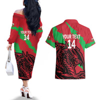 Custom Wales Football Couples Matching Off The Shoulder Long Sleeve Dress and Hawaiian Shirt 2025 Welsh Y Dreigiau