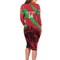 Custom Wales Football Long Sleeve Bodycon Dress 2025 Welsh Y Dreigiau