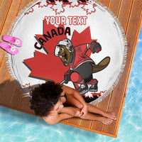 Custom Canada Ice Hockey Beach Blanket 2025 Go Champions Funny Beaver Mascot