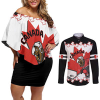 Custom Canada Ice Hockey Couples Matching Off Shoulder Short Dress and Long Sleeve Button Shirt 2025 Go Champions Funny Beaver Mascot