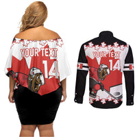 Custom Canada Ice Hockey Couples Matching Off Shoulder Short Dress and Long Sleeve Button Shirt 2025 Go Champions Funny Beaver Mascot