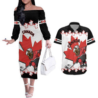 Custom Canada Ice Hockey Couples Matching Off The Shoulder Long Sleeve Dress and Hawaiian Shirt 2025 Go Champions Funny Beaver Mascot