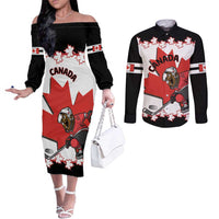 Custom Canada Ice Hockey Couples Matching Off The Shoulder Long Sleeve Dress and Long Sleeve Button Shirt 2025 Go Champions Funny Beaver Mascot