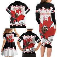 Custom Canada Ice Hockey Family Matching Long Sleeve Bodycon Dress and Hawaiian Shirt 2025 Go Champions Funny Beaver Mascot