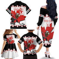 Custom Canada Ice Hockey Family Matching Off The Shoulder Long Sleeve Dress and Hawaiian Shirt 2025 Go Champions Funny Beaver Mascot