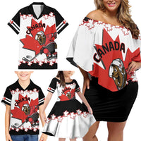 Custom Canada Ice Hockey Family Matching Off Shoulder Short Dress and Hawaiian Shirt 2025 Go Champions Funny Beaver Mascot