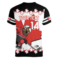 Custom Canada Ice Hockey Women V-Neck T-Shirt 2025 Go Champions Funny Beaver Mascot