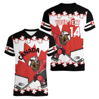 Custom Canada Ice Hockey Women V-Neck T-Shirt 2025 Go Champions Funny Beaver Mascot