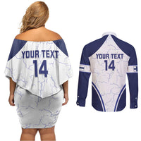 Custom Finland Ice Hockey Couples Matching Off Shoulder Short Dress and Long Sleeve Button Shirt 2025 Go Champions Suomi Leijonat