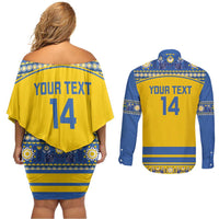 Custom Sweden Ice Hockey Couples Matching Off Shoulder Short Dress and Long Sleeve Button Shirt 2025 Go Champions Tre Kronor