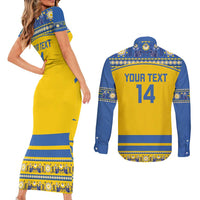Custom Sweden Ice Hockey Couples Matching Short Sleeve Bodycon Dress and Long Sleeve Button Shirt 2025 Go Champions Tre Kronor