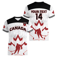 Custom Canada Hockey Women V Neck T Shirt 2024 Go Maple Leaf - Wonder Print Shop