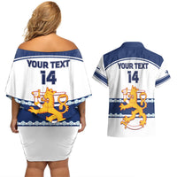 Back view dress and shirt set, white/blue with 'YOUR TEXT 14' and lion crest