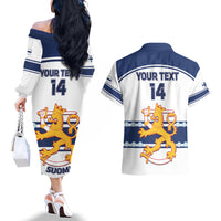 Custom Finland Hockey Couples Matching Off The Shoulder Long Sleeve Dress and Hawaiian Shirt 2024 Go Suomi - Wonder Print Shop