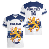 Custom Finland Hockey Women V Neck T Shirt 2024 Go Suomi - Wonder Print Shop