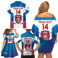 Custom United States Hockey Family Matching Off Shoulder Short Dress and Hawaiian Shirt 2024 Go USA - Wonder Print Shop