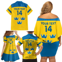 Custom Sweden Hockey Family Matching Off Shoulder Short Dress and Hawaiian Shirt 2024 Go Swedish - Wonder Print Shop