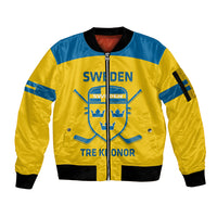 Custom Sweden Hockey Sleeve Zip Bomber Jacket 2024 Go Swedish - Wonder Print Shop