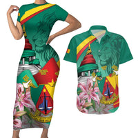 Cameroon National Day Couples Matching Short Sleeve Bodycon Dress and Hawaiian Shirt Cameroun Reunification Monument Lily Flowers