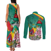 Cameroon National Day Couples Matching Tank Maxi Dress and Long Sleeve Button Shirt Cameroun Reunification Monument Lily Flowers