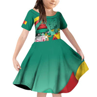 Cameroon National Day Family Matching Off Shoulder Short Dress and Hawaiian Shirt Cameroun Reunification Monument Lily Flowers