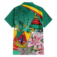 Cameroon National Day Family Matching Off Shoulder Short Dress and Hawaiian Shirt Cameroun Reunification Monument Lily Flowers