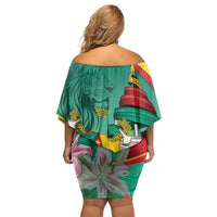 Cameroon National Day Family Matching Off Shoulder Short Dress and Hawaiian Shirt Cameroun Reunification Monument Lily Flowers