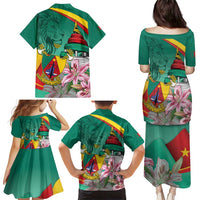 Cameroon National Day Family Matching Puletasi and Hawaiian Shirt Cameroun Reunification Monument Lily Flowers