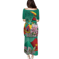 Cameroon National Day Family Matching Puletasi and Hawaiian Shirt Cameroun Reunification Monument Lily Flowers