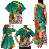 Cameroon National Day Family Matching Tank Maxi Dress and Hawaiian Shirt Cameroun Reunification Monument Lily Flowers