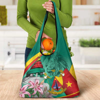 Cameroon National Day Grocery Bag Cameroun Reunification Monument Lily Flowers