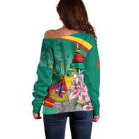 Cameroon National Day Off Shoulder Sweater Cameroun Reunification Monument Lily Flowers