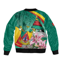 Cameroon National Day Sleeve Zip Bomber Jacket Cameroun Reunification Monument Lily Flowers