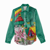 Cameroon National Day Women Casual Shirt Cameroun Reunification Monument Lily Flowers
