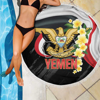 Yemen Unification Day Beach Blanket Coat Of Arms With Frangipani