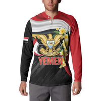 Yemen Unification Day Button Sweatshirt Coat Of Arms With Frangipani
