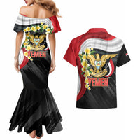 Yemen Unification Day Couples Matching Mermaid Dress and Hawaiian Shirt Coat Of Arms With Frangipani