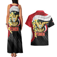 Yemen Unification Day Couples Matching Tank Maxi Dress and Hawaiian Shirt Coat Of Arms With Frangipani