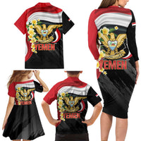 Yemen Unification Day Family Matching Long Sleeve Bodycon Dress and Hawaiian Shirt Coat Of Arms With Frangipani