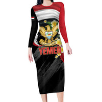 Yemen Unification Day Family Matching Long Sleeve Bodycon Dress and Hawaiian Shirt Coat Of Arms With Frangipani