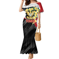 Yemen Unification Day Family Matching Mermaid Dress and Hawaiian Shirt Coat Of Arms With Frangipani
