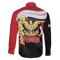 Yemen Unification Day Family Matching Off Shoulder Short Dress and Hawaiian Shirt Coat Of Arms With Frangipani