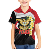 Yemen Unification Day Family Matching Short Sleeve Bodycon Dress and Hawaiian Shirt Coat Of Arms With Frangipani
