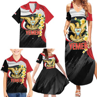 Yemen Unification Day Family Matching Summer Maxi Dress and Hawaiian Shirt Coat Of Arms With Frangipani