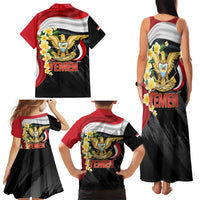 Yemen Unification Day Family Matching Tank Maxi Dress and Hawaiian Shirt Coat Of Arms With Frangipani