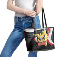 Yemen Unification Day Leather Tote Bag Coat Of Arms With Frangipani