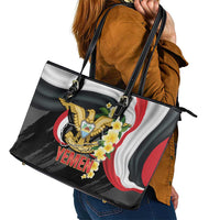 Yemen Unification Day Leather Tote Bag Coat Of Arms With Frangipani